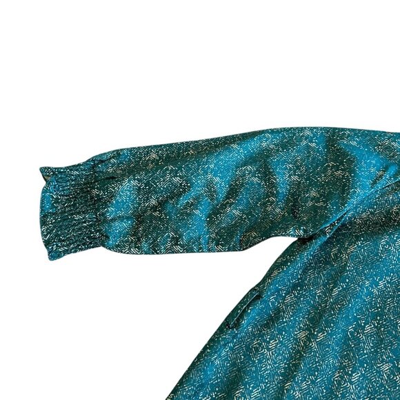 Frnch Gally Dress Green Metallic Long Sleeve Loose Fit Button Neck Size Medium - Picture 9 of 13